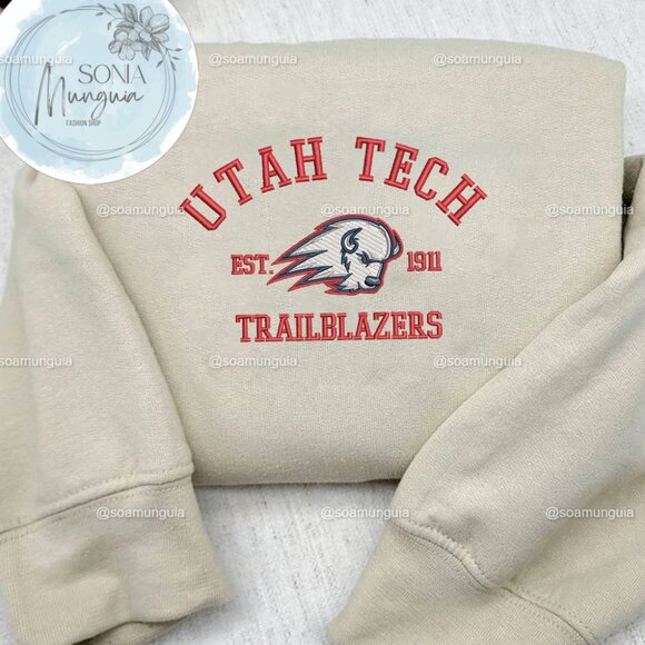 Tops - Utah Tech Trailblazers Embroidered Crewneck Sweatshirt NCAA College shirt 1911